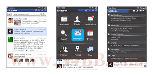 Liberado FaceBook para Blackberry V1.9: Ahora incluye FaceBook Places